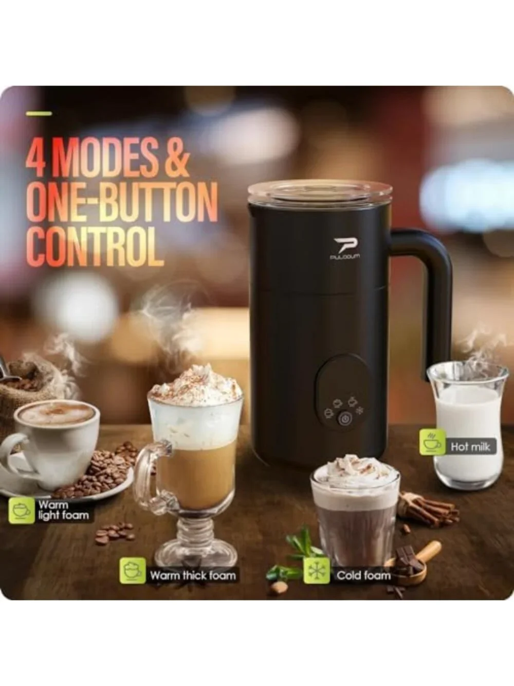 4-in-1 Milk Frother & Steamer - Automatic Foam Maker for Coffee, Latte